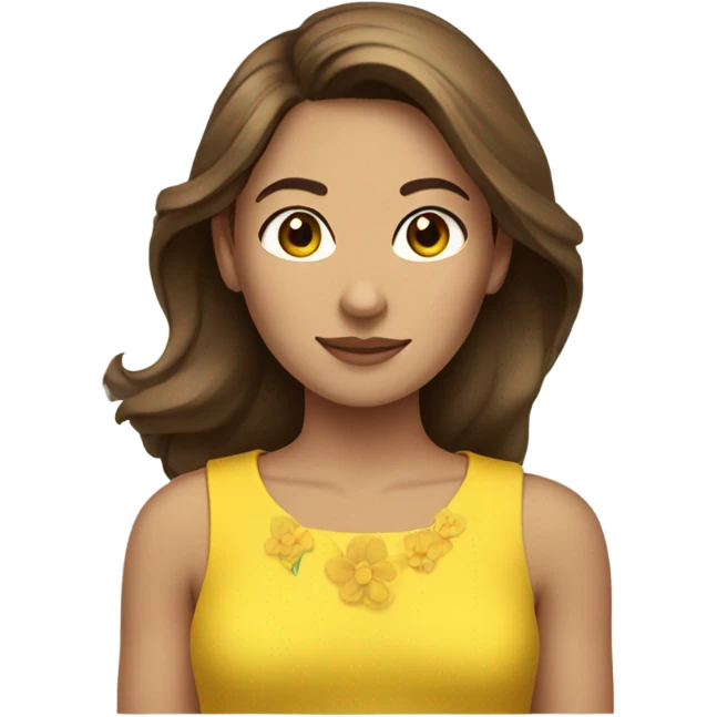 woman in yellow dress with straight brown hair and flower in hair emoji
