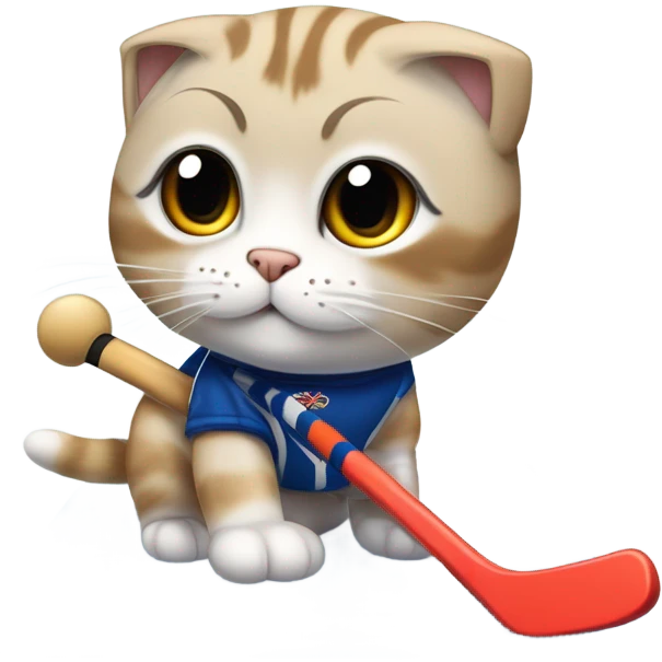 Scottish fold cat playing hockey  emoji