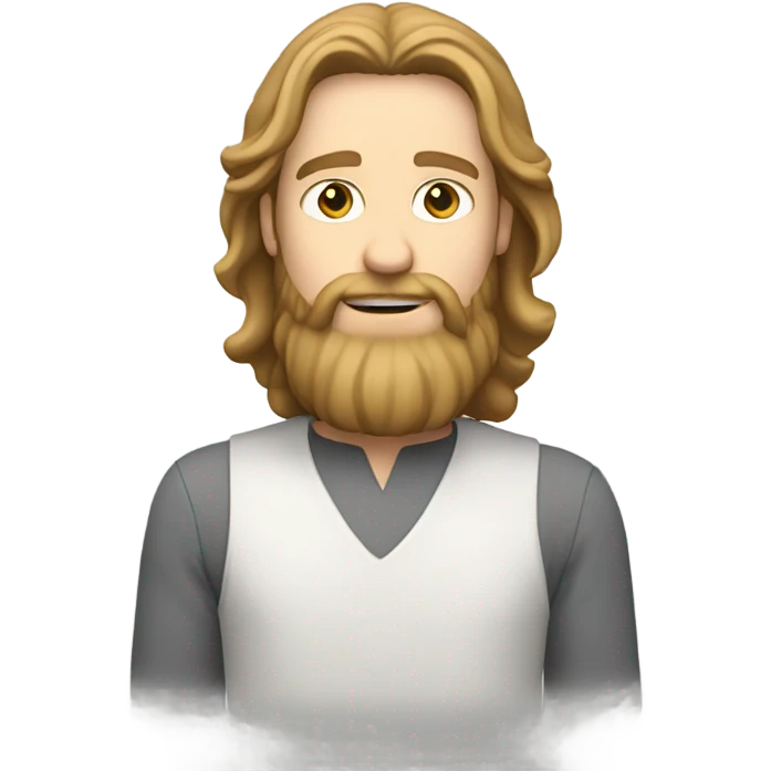 White man with shoulder length light brown hair and beard  emoji