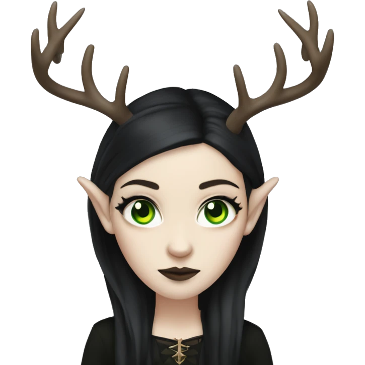 Gothic woman with pale skin, green eyes, dark dread, eyeliner, deer ears and antlers  emoji