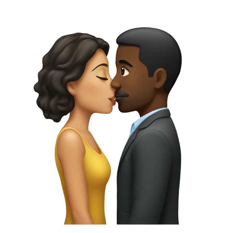 Hispanic lady kissing black guy emoji