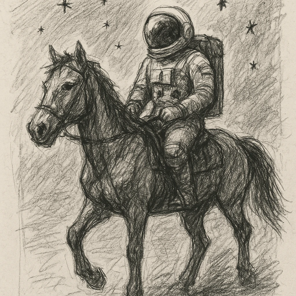 astronaut on horseback with stars in background emoji