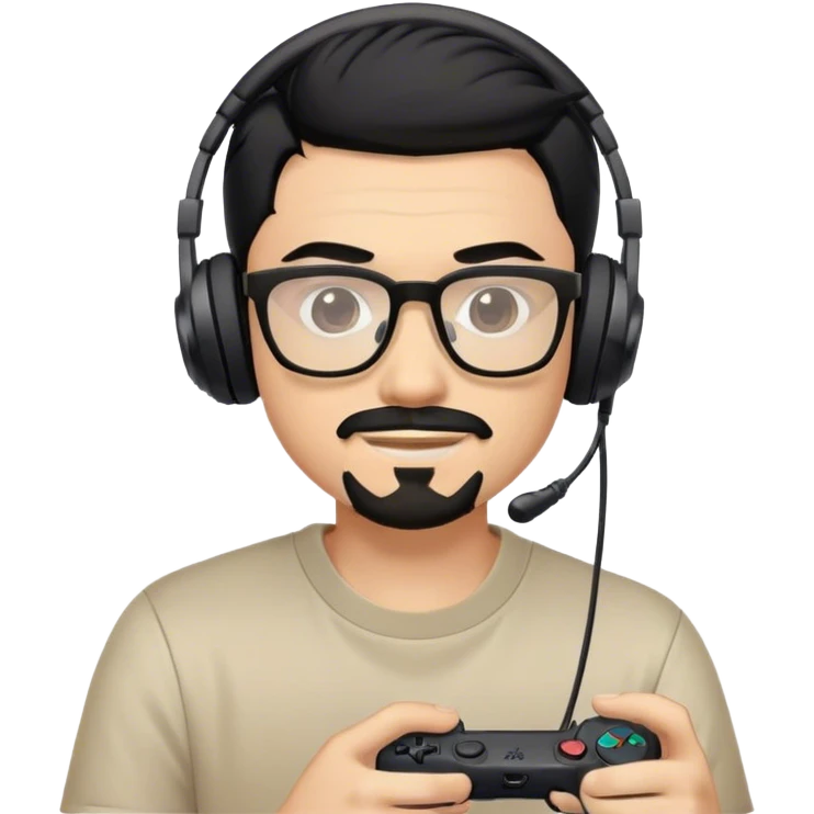 Muchacho guapo con cabello negro con lentes con barba de candado con audífonos jugando playstation  emoji