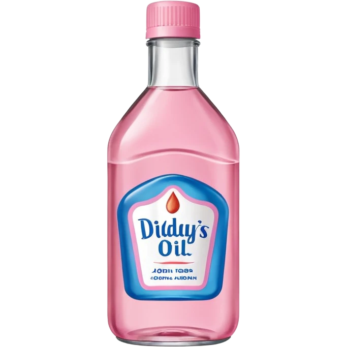 bottle of oil blue top pink outside with logo that says Diddys Oil Johnson and Johnson bottle  emoji