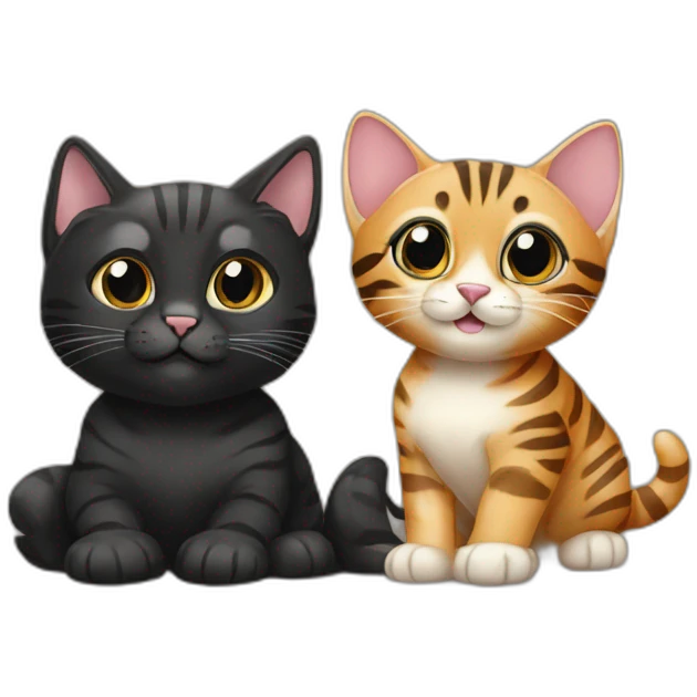 two-cats-bengal-and-cat-black-kitten-together emoji