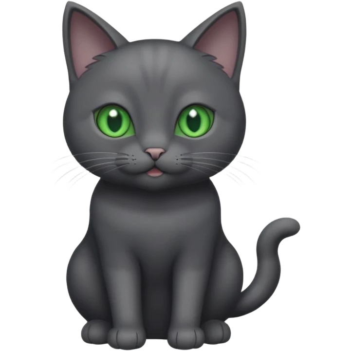 full body gorgeous solid dark grey cat with green eyes, white paws and white whiskers playing emoji