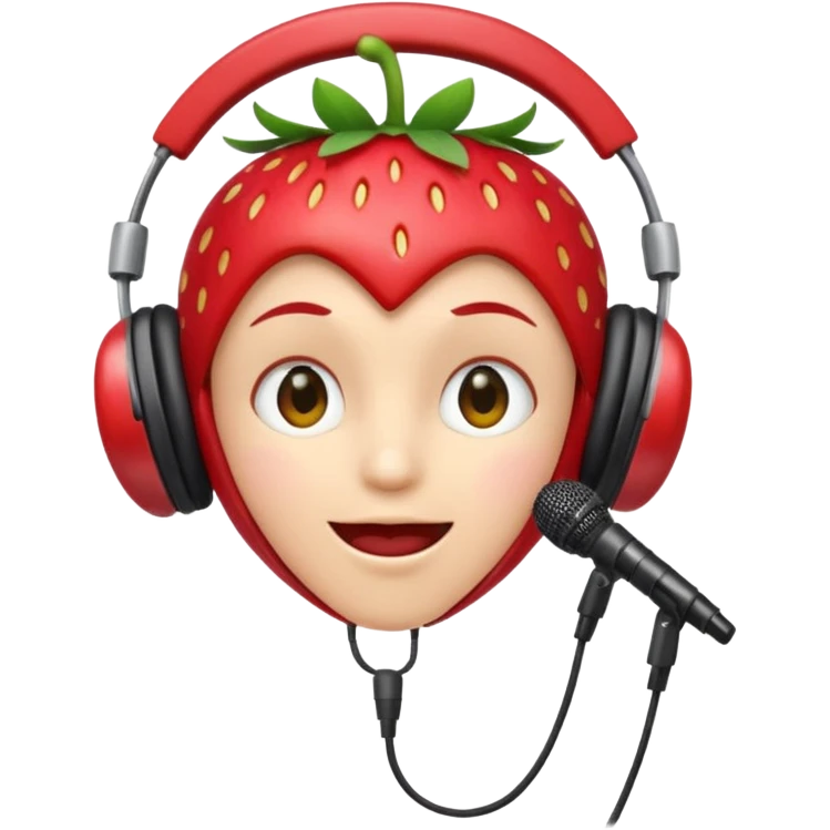 A strawberry holding mic and wear headphone emoji