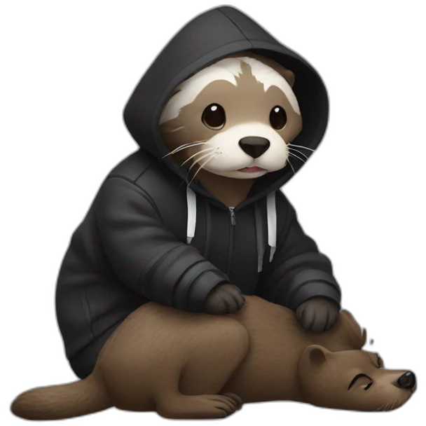 otter in black adidas hoodie with a dog emoji