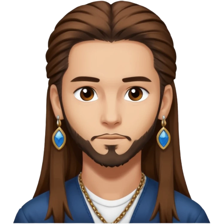 Tom Kaulitz with brown long hair, earrings emoji