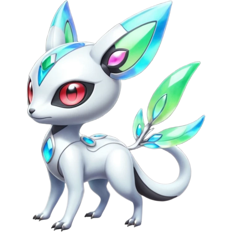 Shiny Colorful Futuristic Vernid-Trico-Meloetta-Latias-Koraidon-Peppercat-Protogen-Pokémon-Digimon-Fakémon-fusion-hybrid-creature emoji