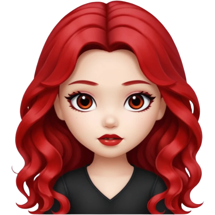 black ombre to red long wavy hair, pretty bratz baddie, pale skin, dark brown eyes, asian pretty bratz baddie emoji