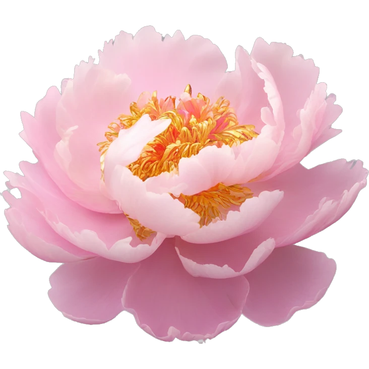 Peony "A lush pastel pink peony with layered, ruffled petals glowing softly, with sparkles and a magical golden light emanating from its center." emoji