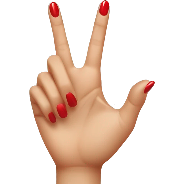 woman hand pointing index finger, red nail varnish. top of the hand is showing emoji