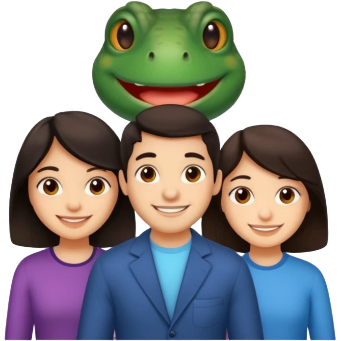 Bufo with two best friends one a girl dark hair other man dark hair emoji