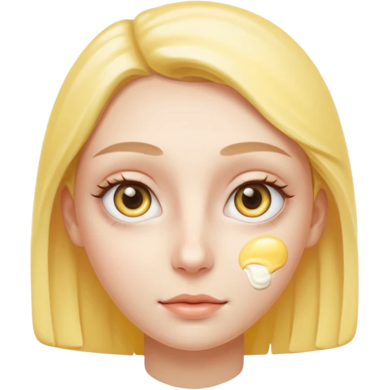 Create a high-quality iPhone-style emoji of a white person's face, with yellow eye cream clearly applied under both eyes, realistic shading and smooth gradient colors, cute rounded 3D cartoon style, subtle and natural facial expression, simple white background, high-resolution.
 emoji