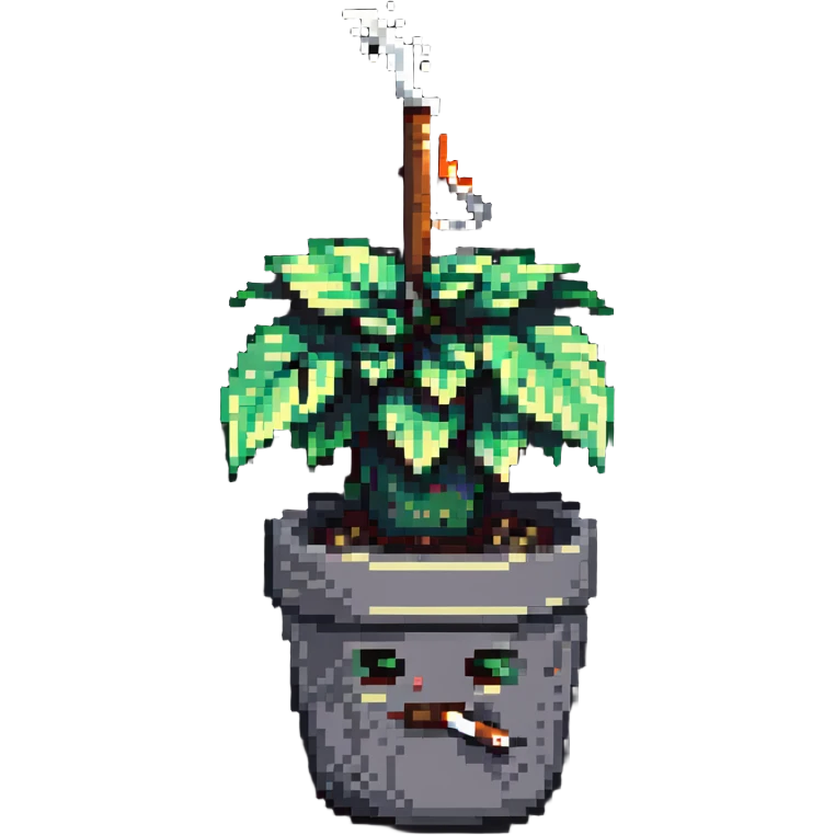 grumpy plant in a pot holding a cigarette emoji