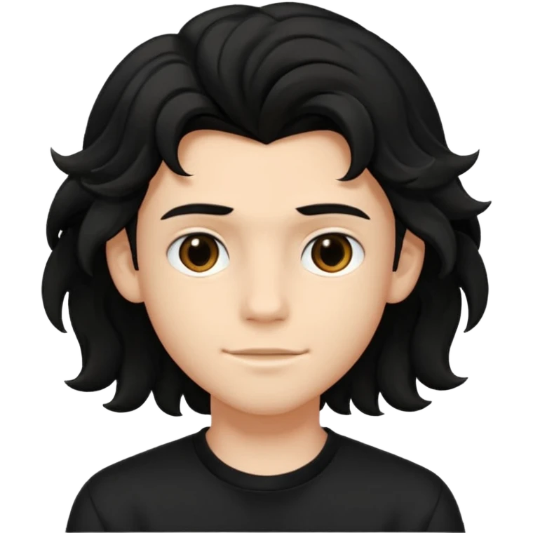 Menino de 15 anos de cabelo preto ondulado volumoso e de roupa preta emoji