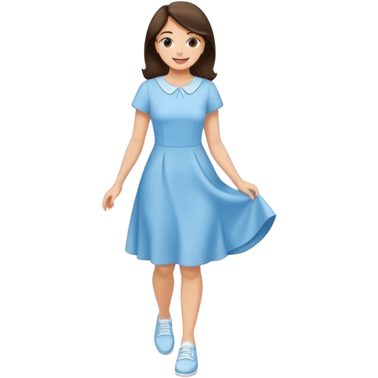 Happy Brunette woman in light blue dress, white shoes emoji