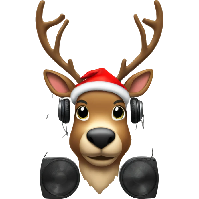 Raindeer with headphones with dj desk and Christmas lights emoji