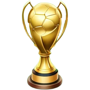 A football resting on the green grass of a soccer field, with goalposts and field markings in the background. In the foreground, the UEFA World Cup trophy gleams, symbolizing the pinnacle of football achievement, adding an element of prestige and competition to the scene. emoji