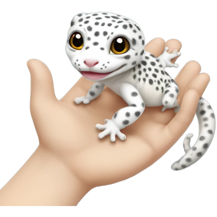 White leopard gecko in hand emoji