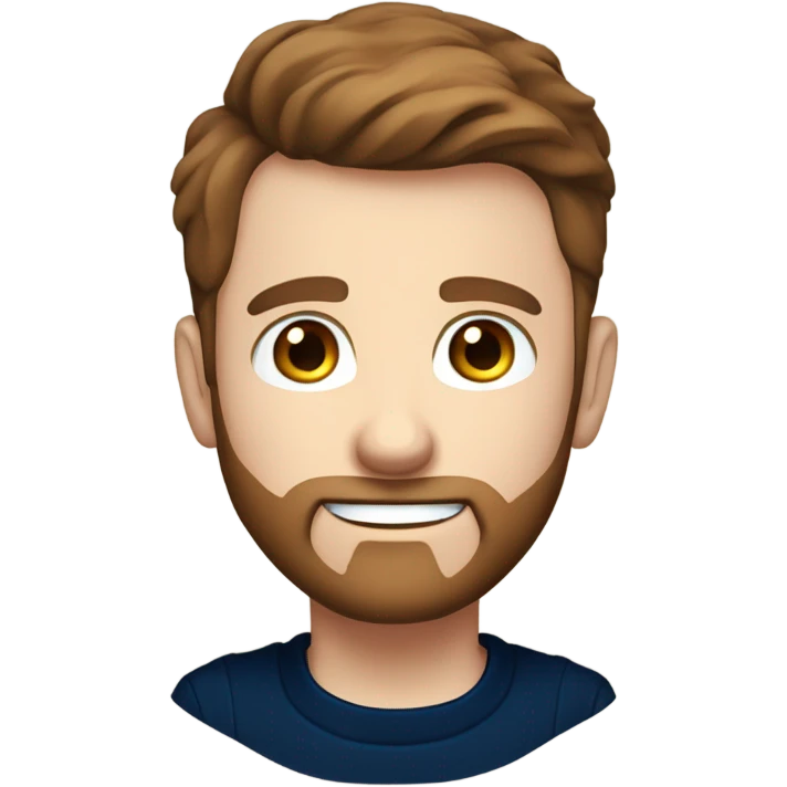 irish man blue eyes, brown short hair and short beard, wearing a smart navy blue jumper. torso emoji