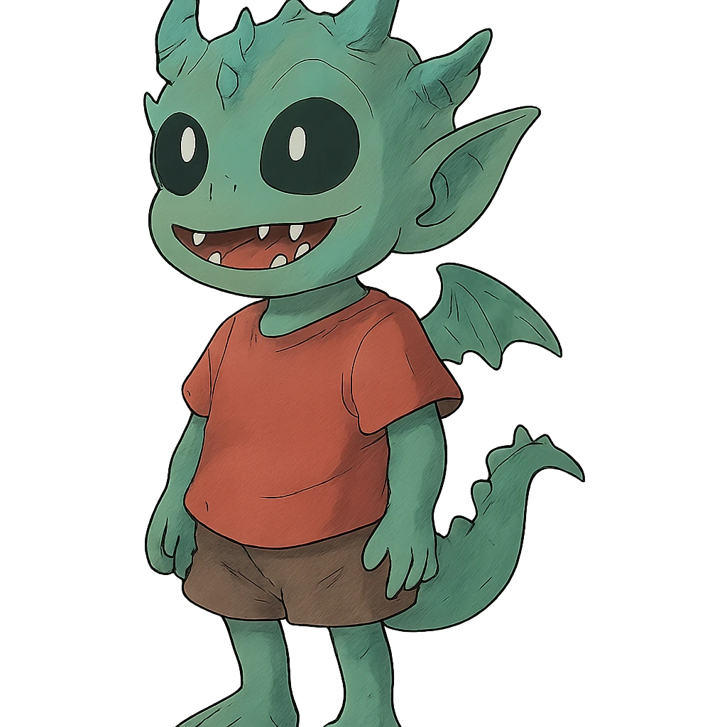 kid with features that are 20% dragon, 60% alien, and 20% demon emoji