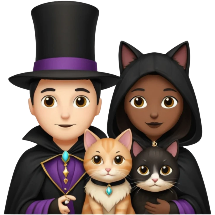 magician couple and their pet cat emoji