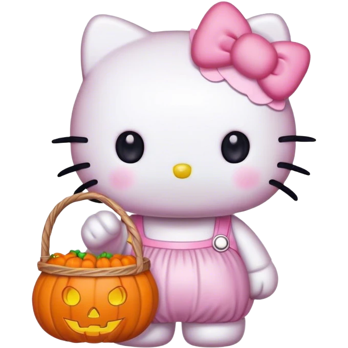 Hello kitty holding a Halloween basket emoji
