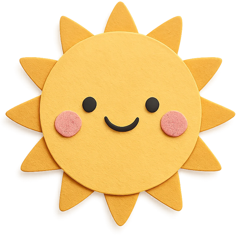 adorable pastel bright sun, smiling face, pink cheeks, no arms or legs, full body, kawaii paper craft style emoji