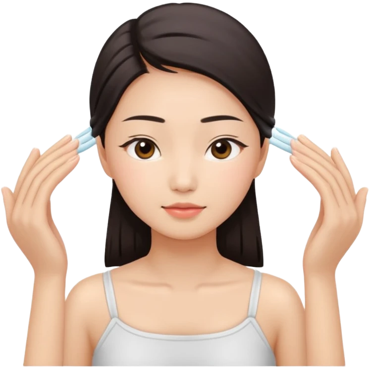 close-up of hands giving a scalp massage to an Asian woman, peaceful expression emoji
