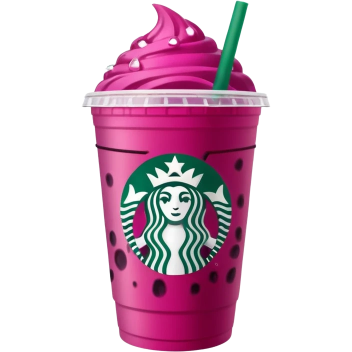 Starbucks dark pink dragonfruit refresher. flat on top. starbucks logo. emoji
