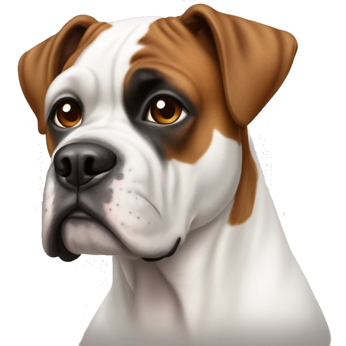 white boxer dog with a brown spot on right eye emoji