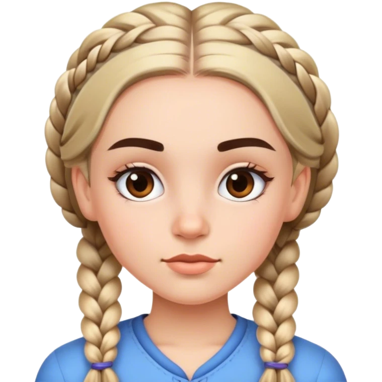 Girl with brows hair in two braids, thicker eyebrows emoji