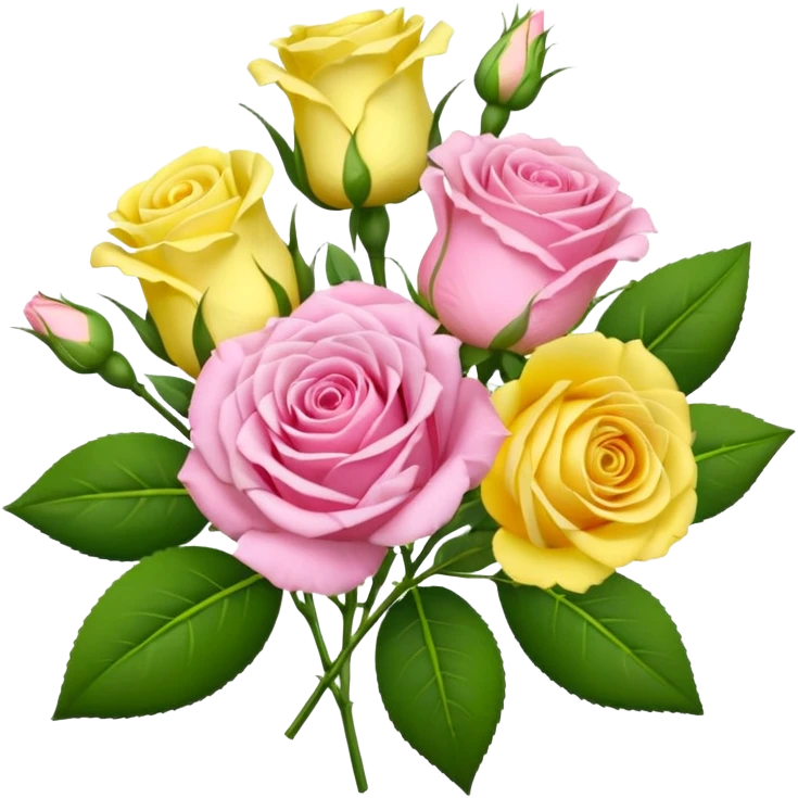A mixed bouquet of four flowers, featuring pink roses and yellow lisianthus. emoji