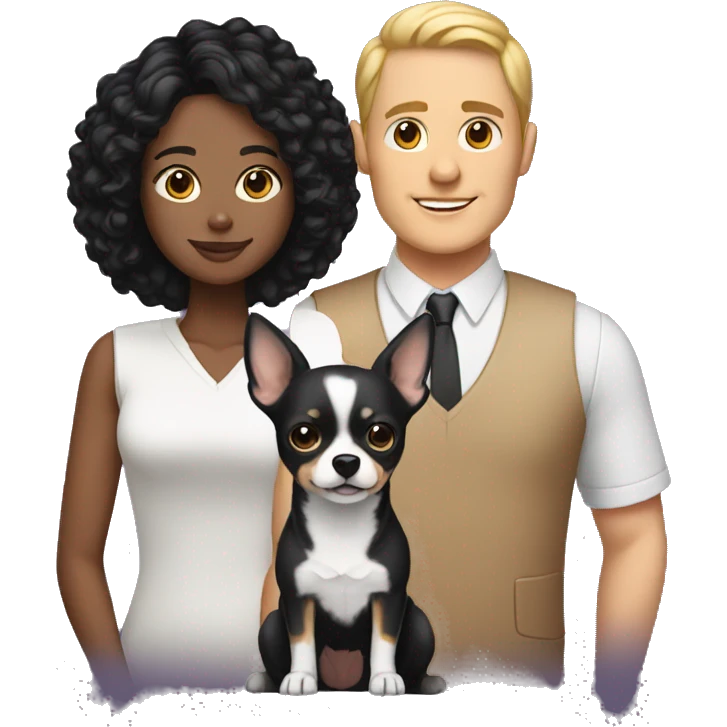 White black hair man and woman with a chihuahua  emoji