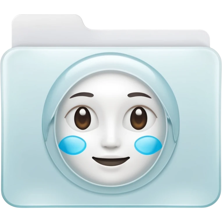 A simple icon of a transparent white plastic folder, minimal and clean, with rounded corners, subtle translucency, soft shading, and a small self-care, skincare, routine documents symbol on the front emoji