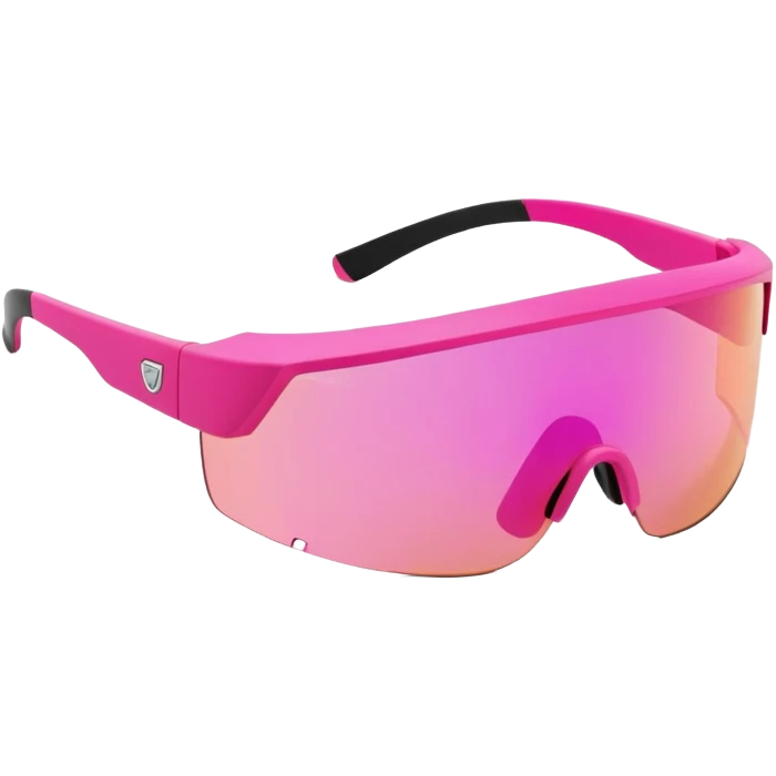 sporty pink shield visor sunglasses with robust thick frame, athletic design, substantial build, one-piece lens, sporty style emoji