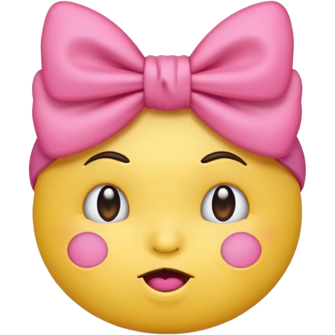 Pouting yellow face emoji with pink bow on head emoji