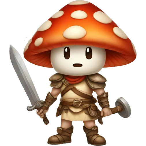 Cute little Mushroom warrior in a drawing style emoji