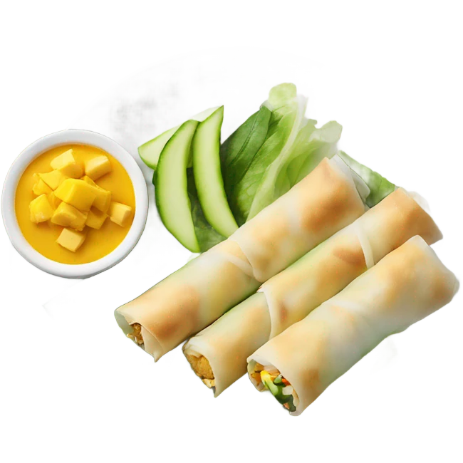 tofu salad cucumber mango filled springroll plate emoji