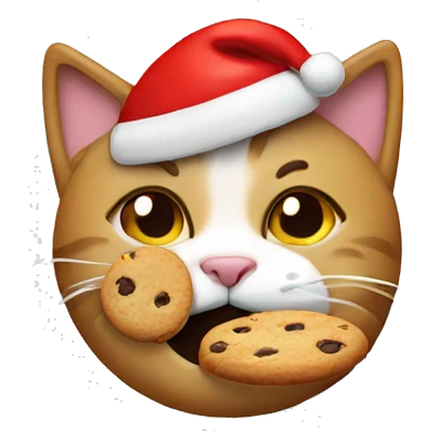 Cat wearing a Santa hat and eating a cookie emoji