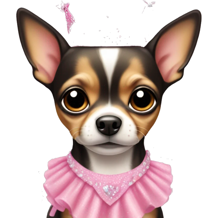 black & tan chihuahua puppy wearing a pink princess dress emoji