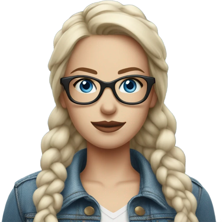 Hyper Realistic pale beautiful tattooed woman with glasses and blue eyes wearing denim jacket emoji