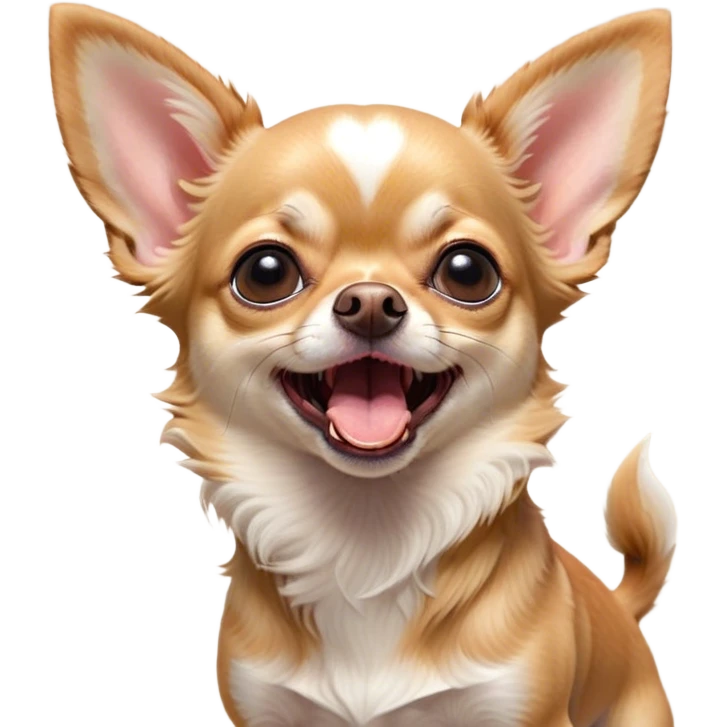 Cinematic Cute Yawning Fawn Short Haired Chihuahua Portrait Emoji, Head tilted slightly with a dramatic, wide-open yawn, soft fawn fur with a velvety texture, floppy ears slightly drooping, round dark eyes barely open in drowsy contentment, Simplified yet irresistibly adorable features, highly detailed, glowing with a soft, cozy glow, high shine, relaxed yet expressive, stylized with a touch of whimsy, bright and endearing, soft glowing outline, capturing the essence of a sleepy yet affectionate pup, so drowsy it feels like it could stretch right out of the screen and curl up for a nap! emoji