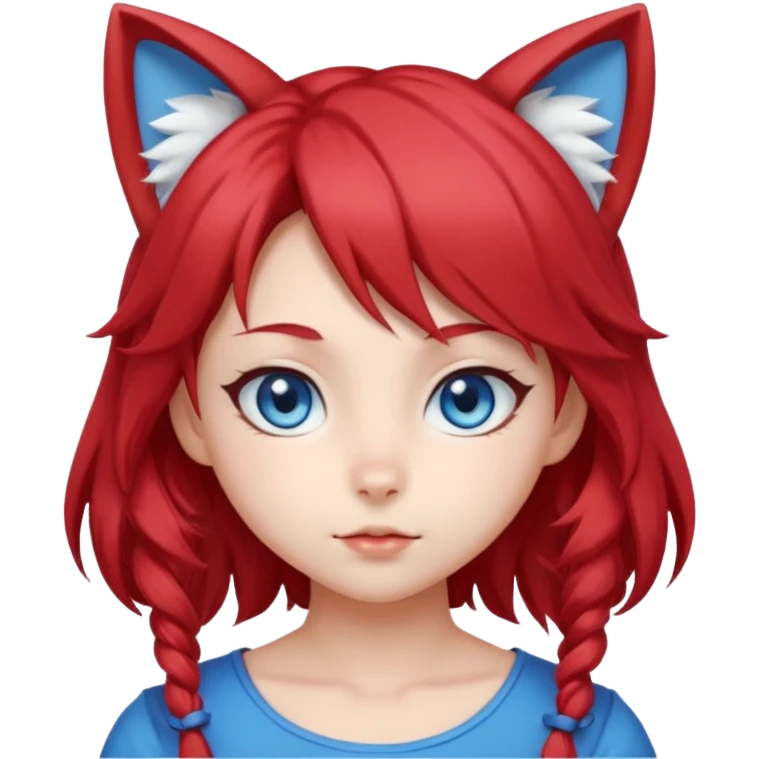 cute anime cat-girl with cat ears, red blowing hair emoji