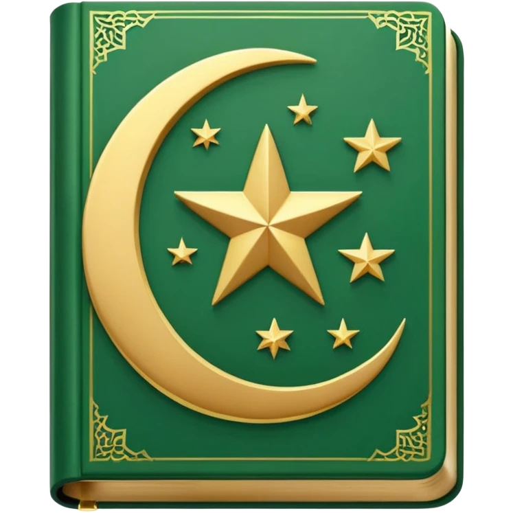 Closed Quran with the Islamic Symbol on it (moon and star) green from left to right emoji