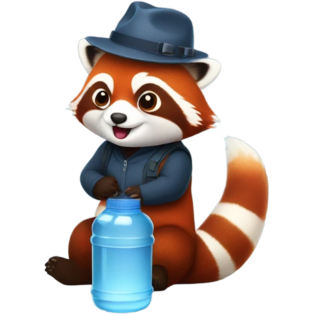 Red panda with water bottle with a hat emoji
