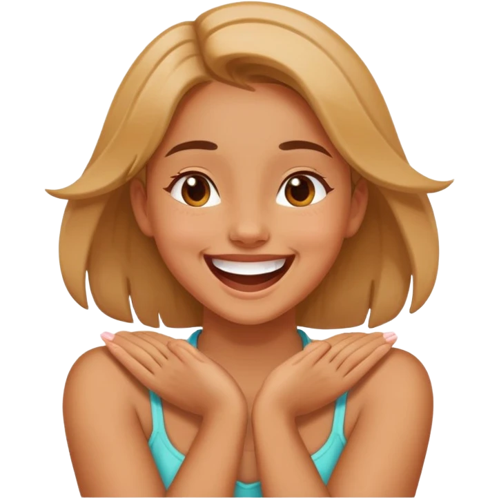 Girl with her arms and hands crossing her neck laughing  emoji
