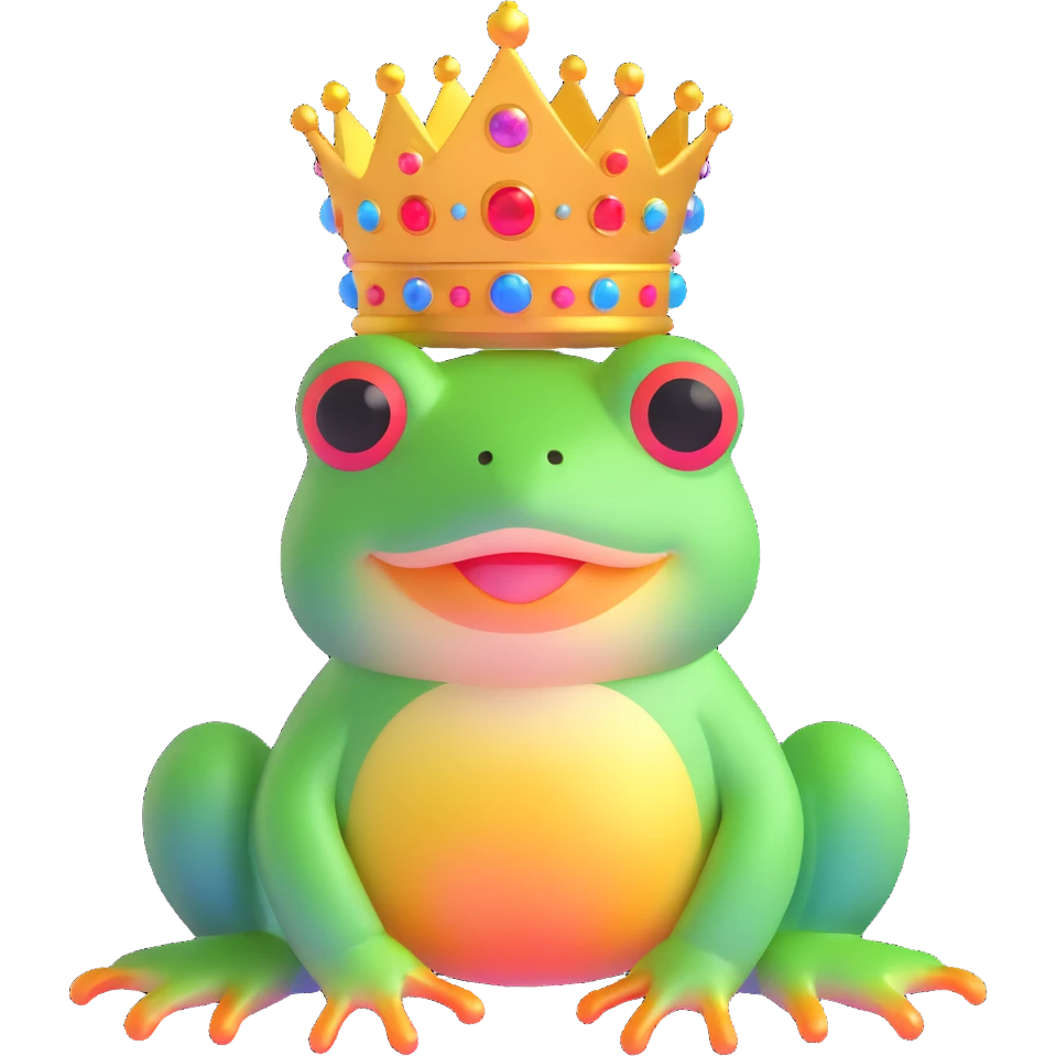frog with a crown and radiant aura emoji